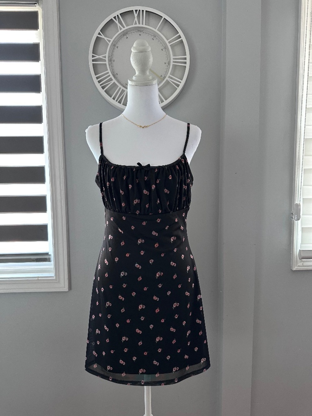 Forever 21 Y2K Babydoll Black Floral Mini Dress NWT
